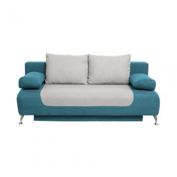 Canapea DARIA extensibila, 3 locuri, cu arcuri si lada depozitare, turcoaz + gri, 195x98x74 cm
