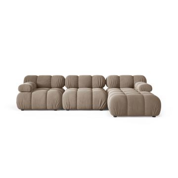 Coltar modular dreapta 4 locuri, Bellis-51, Micadoni Home, 282x155x70 cm, catifea, cappuccino