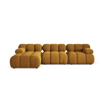Coltar modular stanga 4 locuri, Bellis-51, Micadoni Home, 282x155x70 cm, catifea, galben