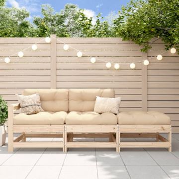 Set mobilier de grădină cu perne, 3 piese, lemn masiv