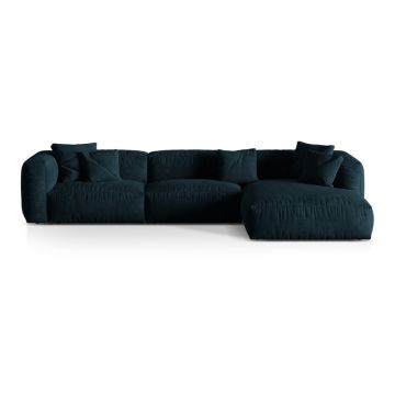 Colțar modular albastru închis cu tapițerie din catifea (cu colț pe partea dreaptă/cu șezlong) Martina – Micadoni