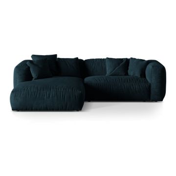 Colțar modular albastru închis cu tapițerie din catifea (cu colț pe partea stângă/cu șezlong) Martina – Micadoni