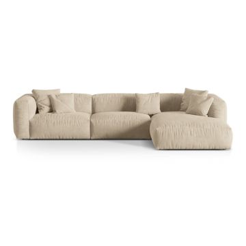 Colțar modular bej cu tapițerie din catifea (cu colț pe partea dreaptă/cu șezlong) Martina – Micadoni