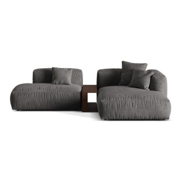 Colțar modular gri cu tapițerie din catifea (cu colț pe partea dreaptă/cu șezlong) Martina – Micadoni