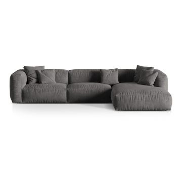 Colțar modular gri cu tapițerie din catifea (cu colț pe partea dreaptă/cu șezlong) Martina – Micadoni