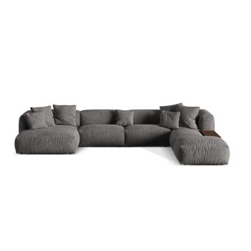Colțar modular gri cu tapițerie din catifea (cu colț pe partea dreaptă/în formă de 