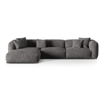 Colțar modular gri cu tapițerie din catifea (cu colț pe partea stângă/cu șezlong) Martina – Micadoni