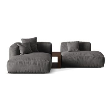 Colțar modular gri cu tapițerie din catifea (cu colț pe partea stângă/cu șezlong) Martina – Micadoni