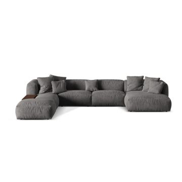 Colțar modular gri cu tapițerie din catifea (cu colț pe partea stângă/în formă de 