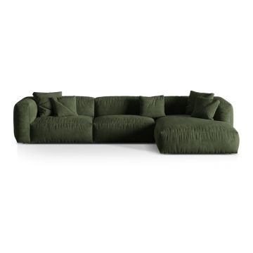 Colțar modular verde cu tapițerie din catifea (cu colț pe partea dreaptă/cu șezlong) Martina – Micadoni