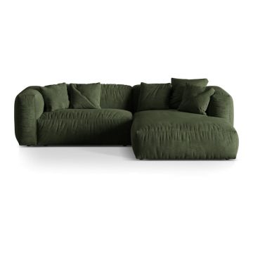 Colțar modular verde cu tapițerie din catifea (cu colț pe partea dreaptă/cu șezlong) Martina – Micadoni