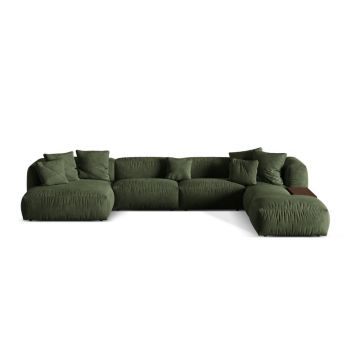 Colțar modular verde cu tapițerie din catifea (cu colț pe partea dreaptă/în formă de 