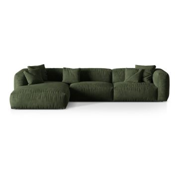 Colțar modular verde cu tapițerie din catifea (cu colț pe partea stângă/cu șezlong) Martina – Micadoni