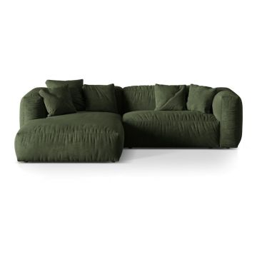 Colțar modular verde cu tapițerie din catifea (cu colț pe partea stângă/cu șezlong) Martina – Micadoni