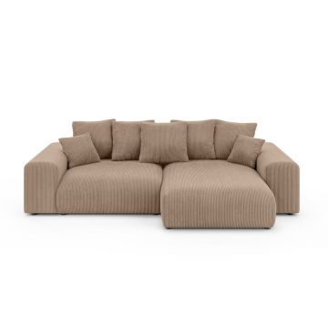 Colțar bej extensibil/cu spațiu de depozitare cu tapițerie din catifea reiată (cu colț variabil) Luma – Ropez