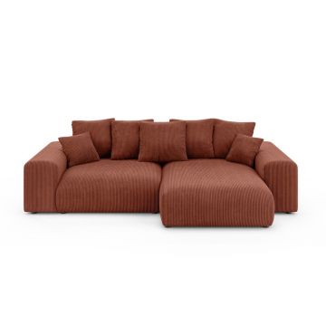 Colțar cărămiziu extensibil/cu spațiu de depozitare cu tapițerie din catifea reiată (cu colț variabil) Luma – Ropez