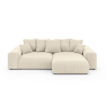 Colțar crem extensibil/cu spațiu de depozitare cu tapițerie din catifea reiată (cu colț variabil) Luma – Ropez