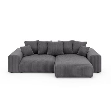 Colțar gri extensibil/cu spațiu de depozitare cu tapițerie din catifea reiată (cu colț variabil) Luma – Ropez