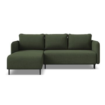 Colțar verde extensibil/cu spațiu de depozitare (cu colț pe partea stângă) Luana – Makamii