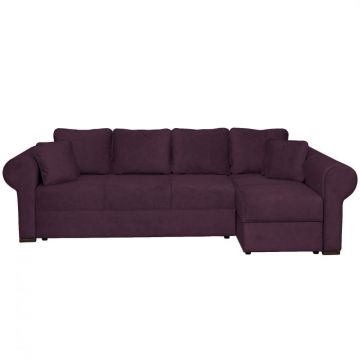 Coltar SEUL XL extensibil, cu arcuri si lada depozitare, colt dreapta, mov, 290x145x95 cm