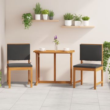 Set de 2 scaune de grădină fără brațe cu perne din lemn masiv de acacia