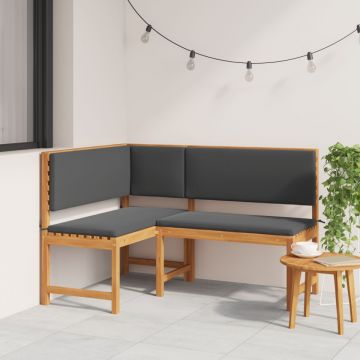 bancă de grădină , unghiulară, cu perne 140x100x91 cm, din lemn masiv de acacia