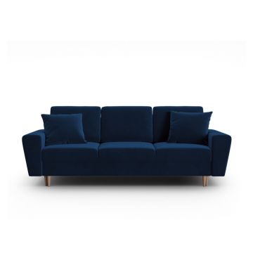 Canapea albastră extensibilă, cu spațiu de depozitare cu tapițerie din catifea 235 cm Kyoto – Cosmopolitan Design