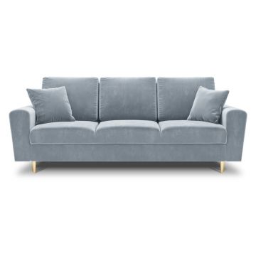 Canapea albastru-deschis extensibilă, cu spațiu de depozitare cu tapițerie din catifea 235 cm Kyoto – Cosmopolitan Design