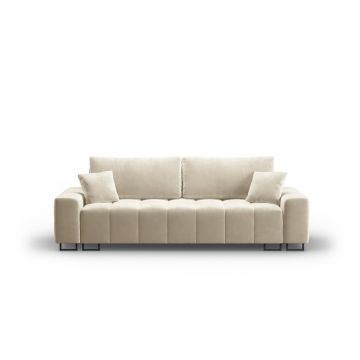Canapea bej extensibilă, cu spațiu de depozitare cu tapițerie din catifea 250 cm Wicklow – Cosmopolitan Design