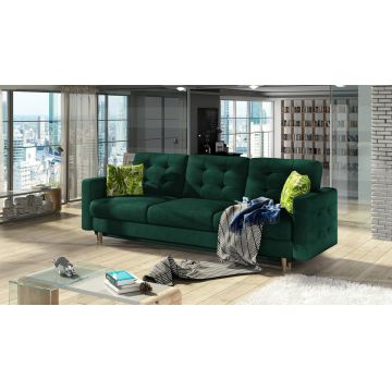 Canapea extensibila 3 locuri ELTAP, Ask06, Asgard, 233x92x93 cm, lemn/poliester, verde
