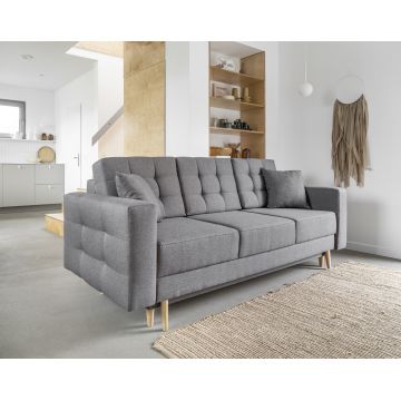 Canapea extensibila 3 locuri ELTAP, Ask76, Asgard, 233x92x93 cm, lemn/poliester, gri