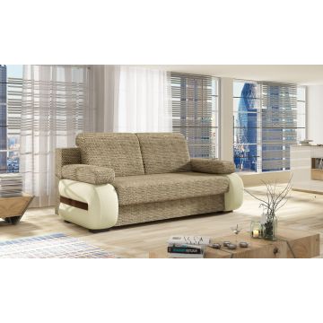 Canapea extensibila 3 locuri ELTAP, Laura, 202x79x84 cm, lemn/poliester, bej inchis/bej deschis