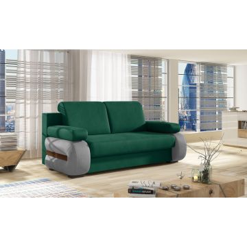 Canapea extensibila 3 locuri ELTAP, Laura, 202x79x84 cm, lemn/poliester, verde inchis/gri deschis