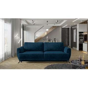 Canapea extensibila 3 locuri ELTAP, Meg07, Megis, 242x95x90 cm, lemn/poliester, albastru inchis