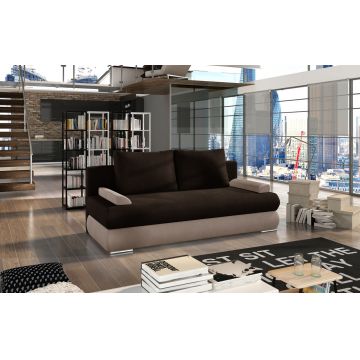 Canapea extensibila 3 locuri ELTAP, Milo, 213x95x90 cm, lemn/poliester, maro inchis/bej
