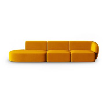 Canapea galben-muștar cu tapițerie din catifea cu colț pe partea dreaptă 311 cm Paolo – Milo Casa