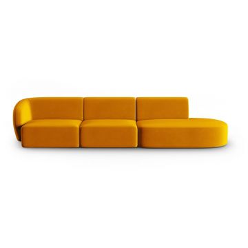 Canapea galben-muștar cu tapițerie din catifea cu colț pe partea stângă 311 cm Paolo – Milo Casa