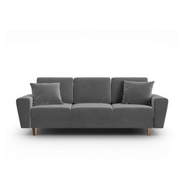 Canapea gri deschis extensibilă, cu spațiu de depozitare cu tapițerie din catifea 235 cm Kyoto – Cosmopolitan Design