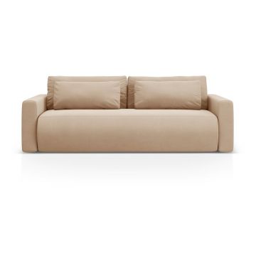Canapea maro deschis extensibilă, cu spațiu de depozitare cu tapițerie din catifea 238 cm Belfast – Cosmopolitan Design