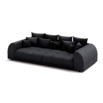 Canapea neagră extensibilă cu tapițerie din catifea reiată 310 cm Vanessa – Ropez