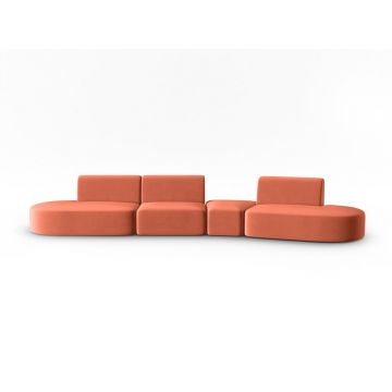 Canapea roz cu tapițerie din catifea cu colț pe partea dreaptă 428 cm Paolo – Milo Casa