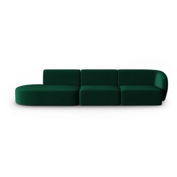 Canapea verde cu tapițerie din catifea cu colț pe partea dreaptă 311 cm Paolo – Milo Casa