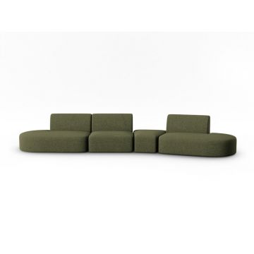 Canapea verde cu tapițerie din chenille cu colț pe partea dreaptă 428 cm Paolo – Milo Casa