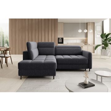 Coltar extensibil stanga 3 locuri ELTAP, LT-05AS, Barea, 208x160x100 cm, lemn/poliester, gri inchis