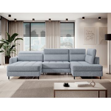 Coltar extensibil stanga 4 locuri ELTAP, LT-100AUB, Berrto, 306x165x100 cm, lemn/poliester, albastru deschis