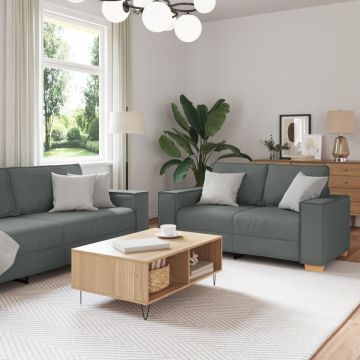 Set canapea 3 piese cu perne gri închis din material textil