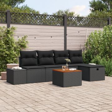 Set Canapea de Grădină Set de 6 Negru Ratan Sintetic, Fabrică, Oțel