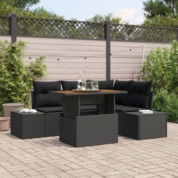 Set Canapea Grădină 5 Piese Negru Ratan și Sticlă