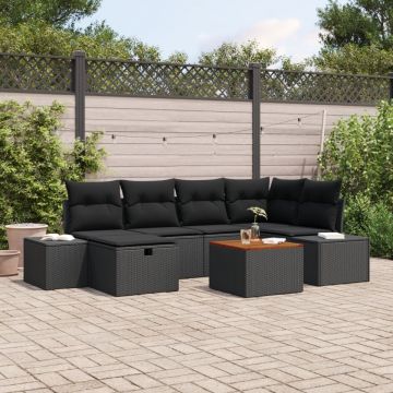 Set Canapea Grădină 7 Piese Negru Poliratan Mobilier Extern