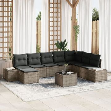 Set Canapea Grădină Set de 9 Gri Ratan Canapea Colț de Grădină